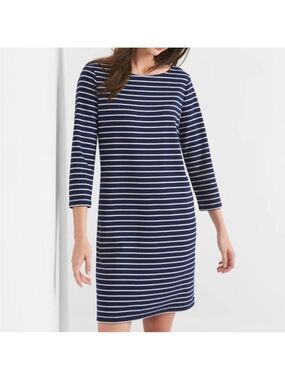 Gap Ponte Knit 3/4 Sleeve Navy & White Nautical Striped Shift Dress, size M